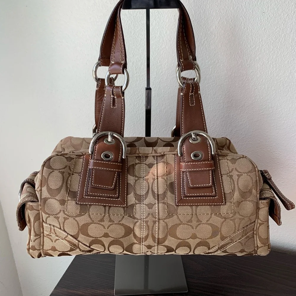 Coach Tan and Brown Signature Satchel - Picture 3 of 16